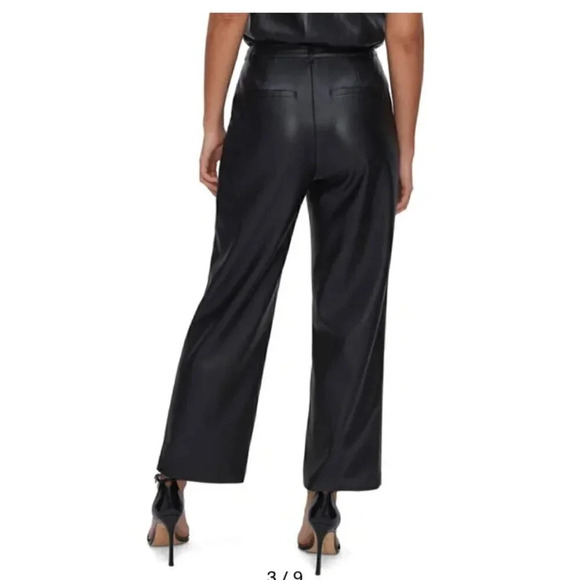NEW Good American Faux Leather Wide Leg Crop Trousers In Black, Size 14 / 32 - Picture 8 of 8